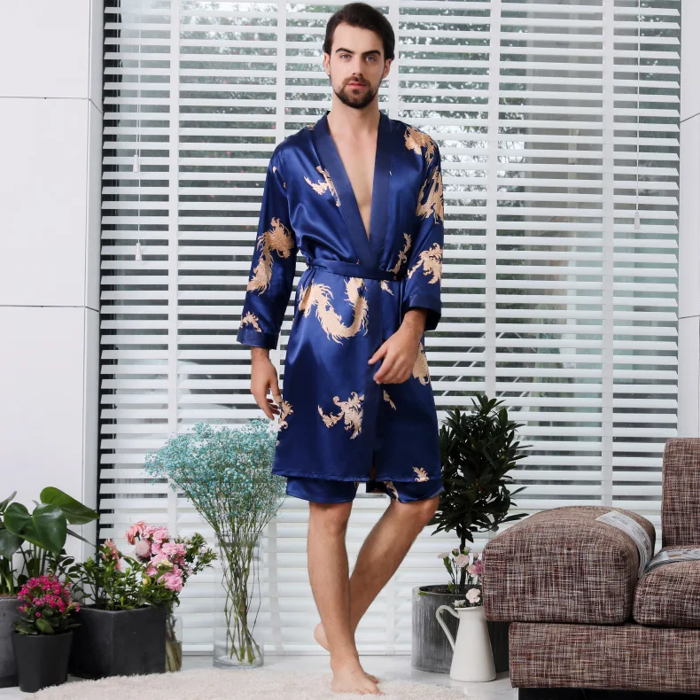 

Large Size 3XL 4XL 5XL Male Kimono Bathrobe Gown Silky Men Robe Set Sleepwear Nightgown Loose Homewear Intimate Lingerie