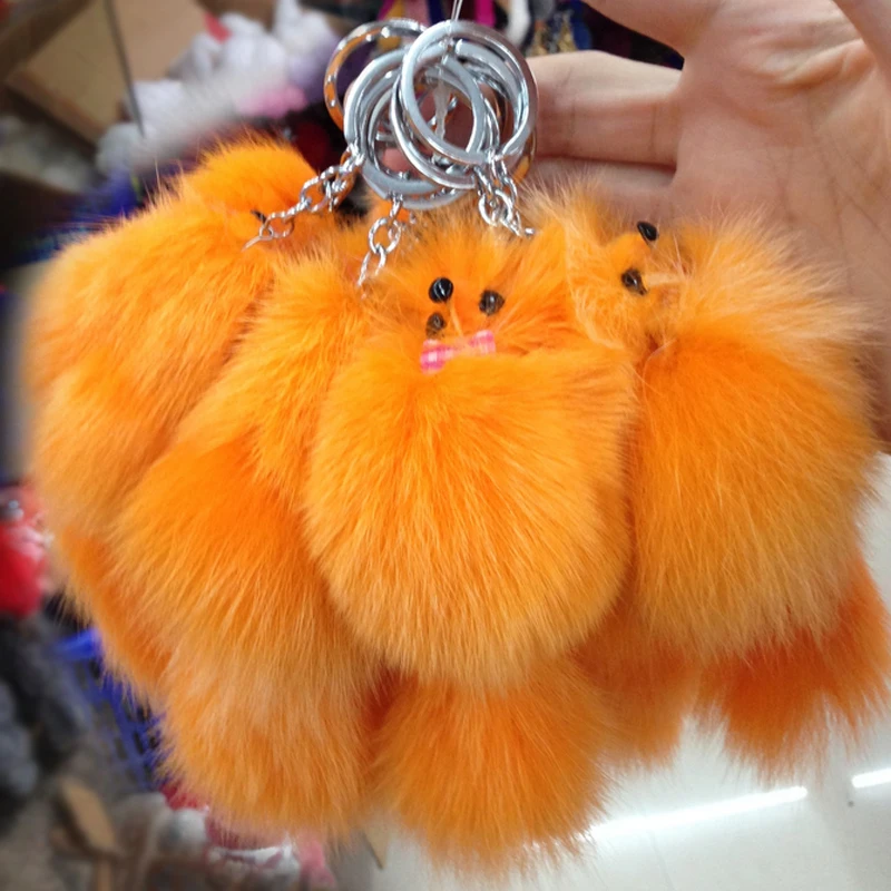 Милые пушистые брелоки с лисьим шариком кольца помпоном из лисьего меха