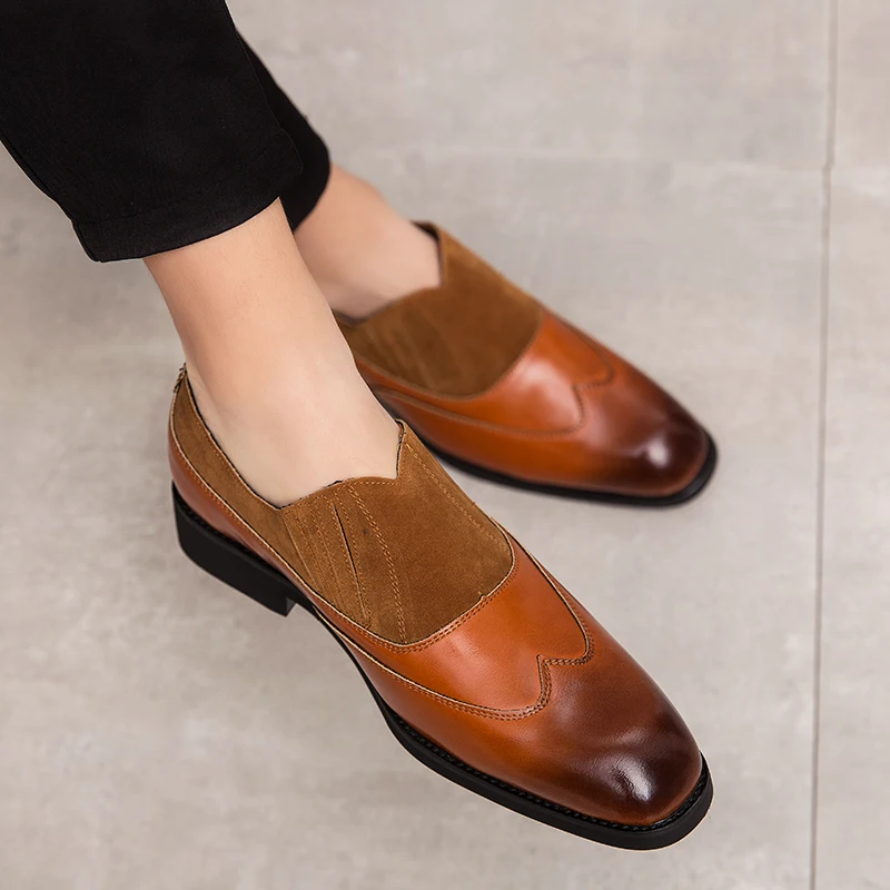 Social Shoe Male Slip on Shoes Men Leather Italian Formal Elegant Flat Party Dress Fitness Brown Black Grey | Обувь