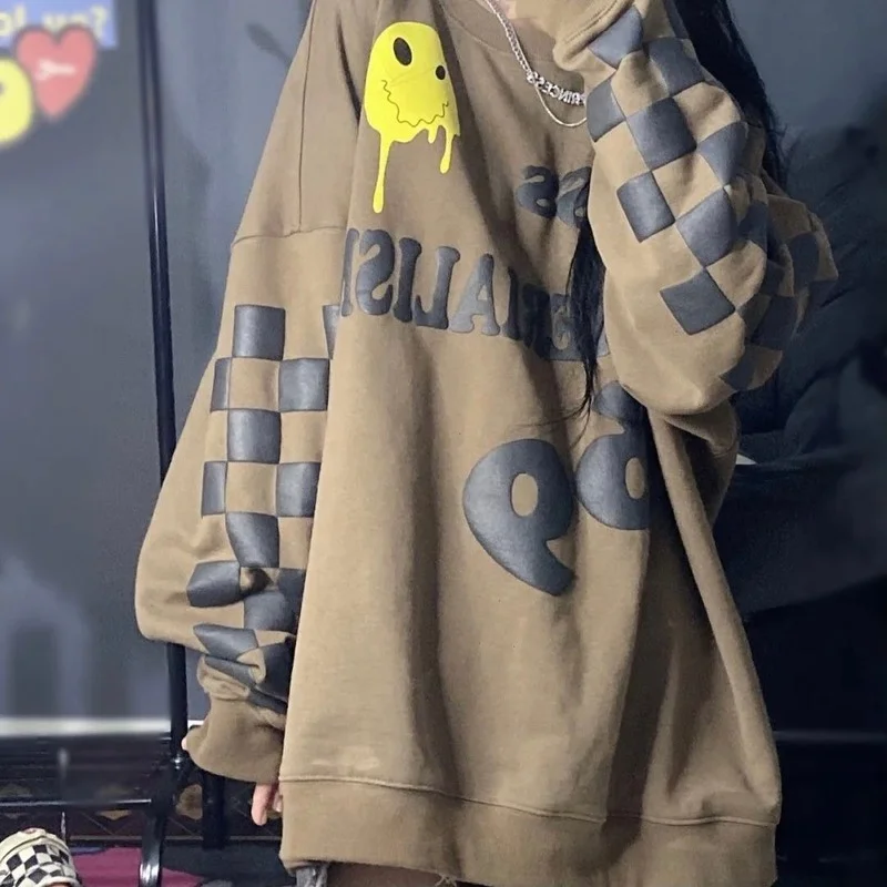 

Худи HOUZHOU женское в стиле Харадзюку, винтажная флисовая уличная одежда в стиле Харадзюку, пуловер оверсайз, модная Толстовка в Корейском сти...