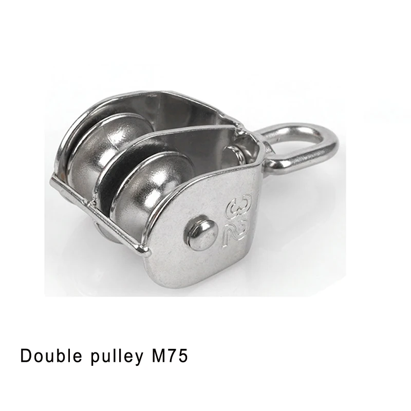 M75 Double pulley M50& M75& M100 304 одноколёсный роликовый блок из нержавеющей стали или двухосный двойной приводной ремённой шкив поворотный шкив блок скалолазания аксессуары - Цвет: M75 Double pulley