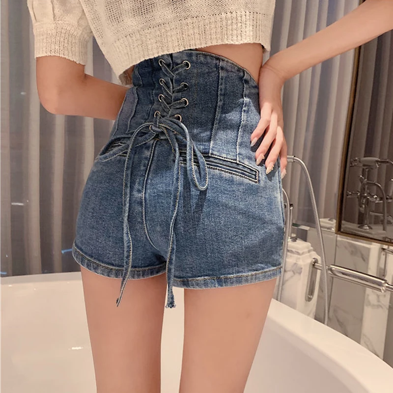 

2021 HOT Summer Women's jeans Sexy Denim shorts Tight shorts Sense of design Lace Up High waist Show thin All-match Fashion Girl