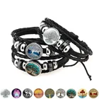 Винтажный кожаный браслет унисекс в стиле панк с изображением дерева жизни, кабошон, стеклянная защелка, Многослойная искусственная кожа для мужчин