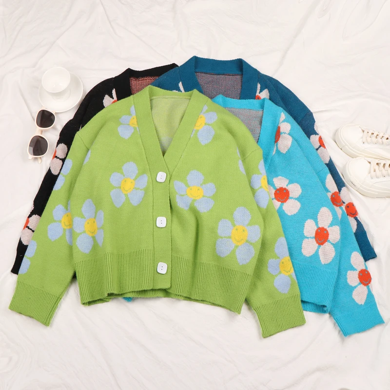 

XD Floral Embroidery Cardigan Women Knitted Sweater Long Sleeve V Neck Jumper Loose Oversize Cardigan Casual Coat Jersey Mujer