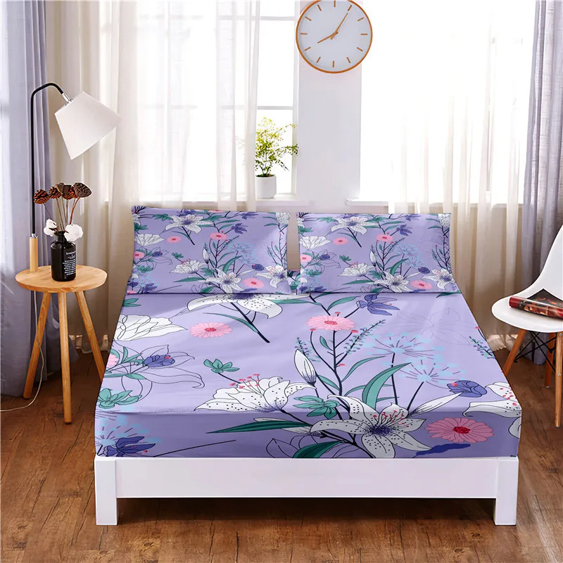 Cherry Blossoms 3pc Polyester Solid Fitted Sheet Mattress Cover Four Corners With Elastic Band Bed Sheet(2 pillowcases) |