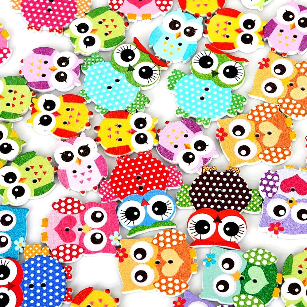 Мульти-размер 50 штук пакет 2 отверстия деревянные Швейные Кнопки Сова