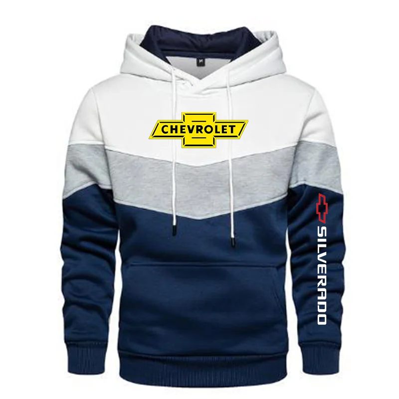 

2021 New Men's Chevrolet Logo Spring and Autumn Round Neck Casual Pullover Long Sleeve Patchwork Hoodie 5 Colors S-5XL