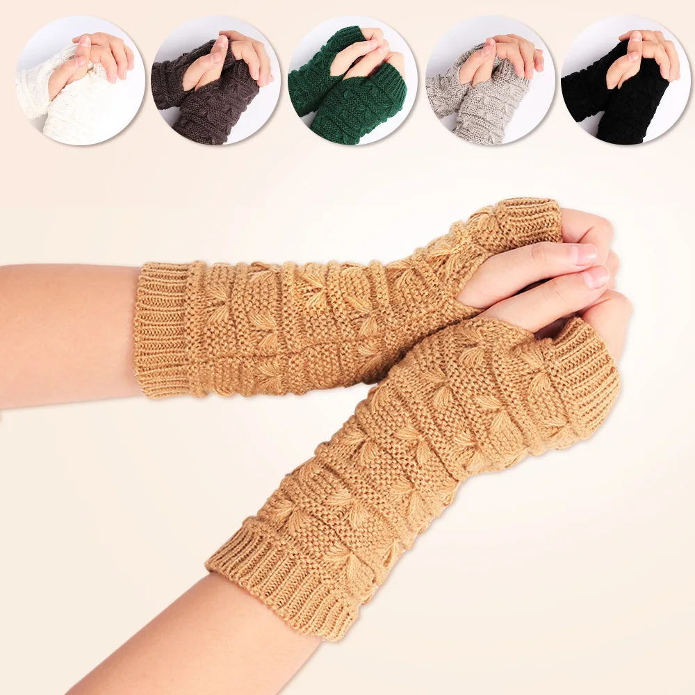 

Wool Mittens Warm Fingerless Gloves black Hand Warmer Winter Knitting Gloves fashion gloves women Arm Wrist Sleeve Hand Warmer