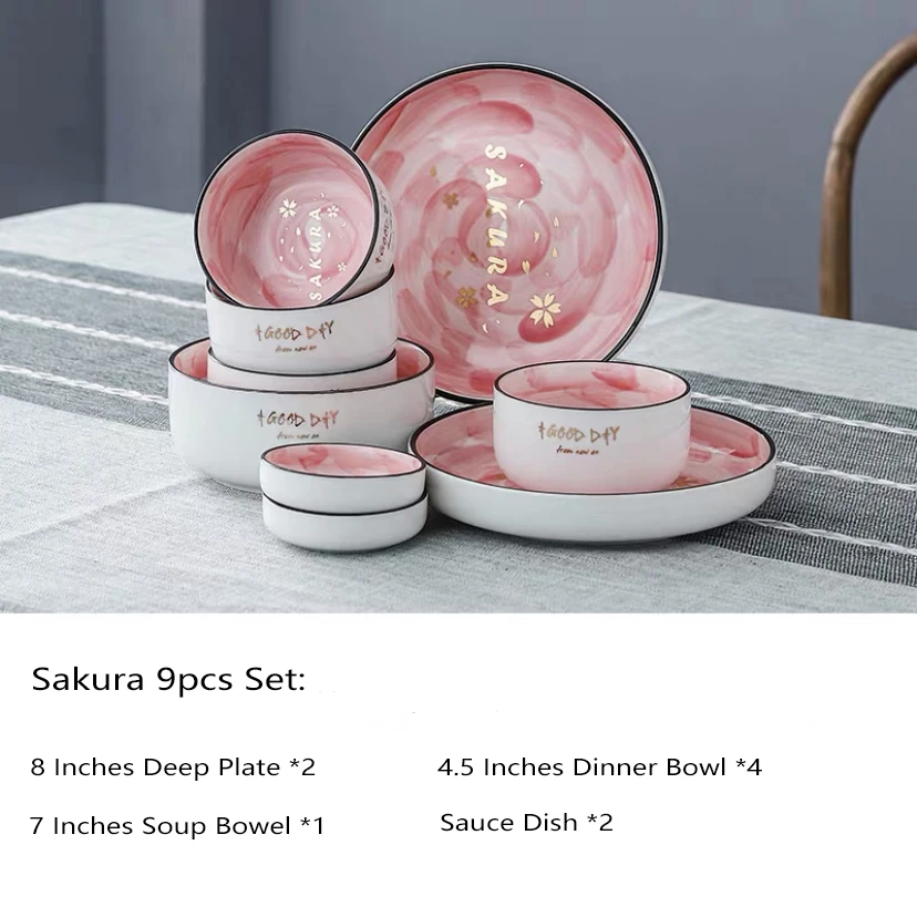 

New Design Nordic Style Ceramic Hand Painting 9pcs Tableware Set