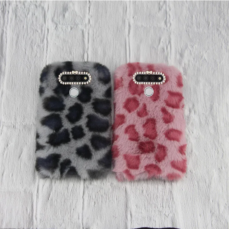 

For LG Velvet 5G Stylo 6 G5 G6 G7 G8 V40 V50 Phone Cases Fashion Leopard Plush Winter Warm Soft Silicone Shiny Diamond Cover