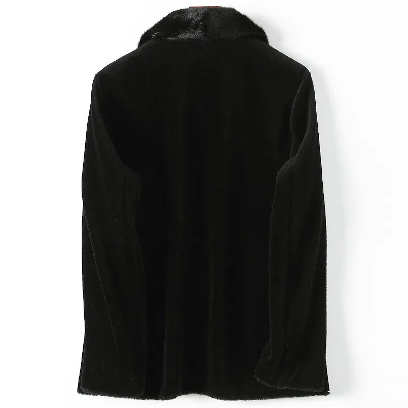 Мужская куртка из натурального меха черная теплая с отложным воротником на