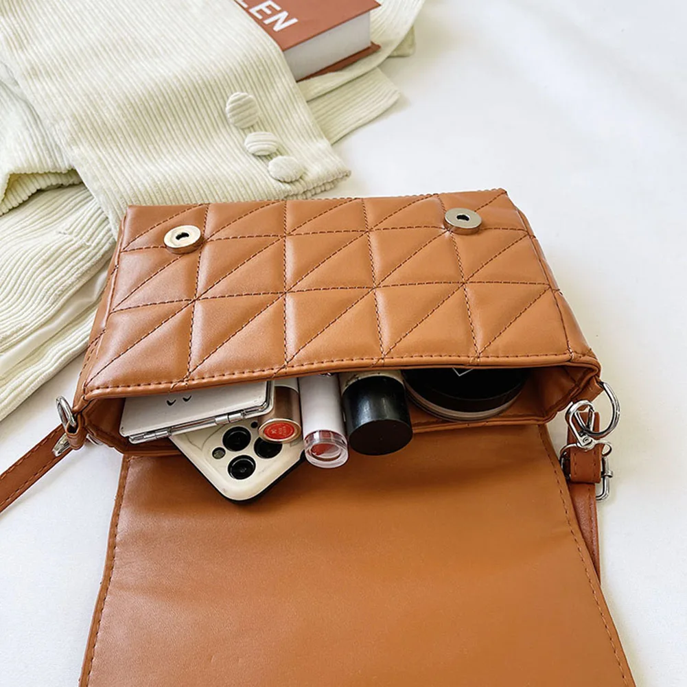 

Leisure PU Leather Female Shoulder Bags Small Women Lattice Pattern Crossbody Bags Soft Pure Color Shopping Flap Handbags