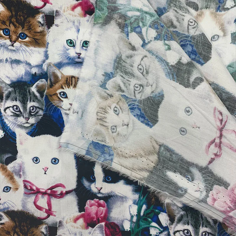 Детская хлопковая ткань с принтом кошки 110 см ширина 100% | Дом и сад