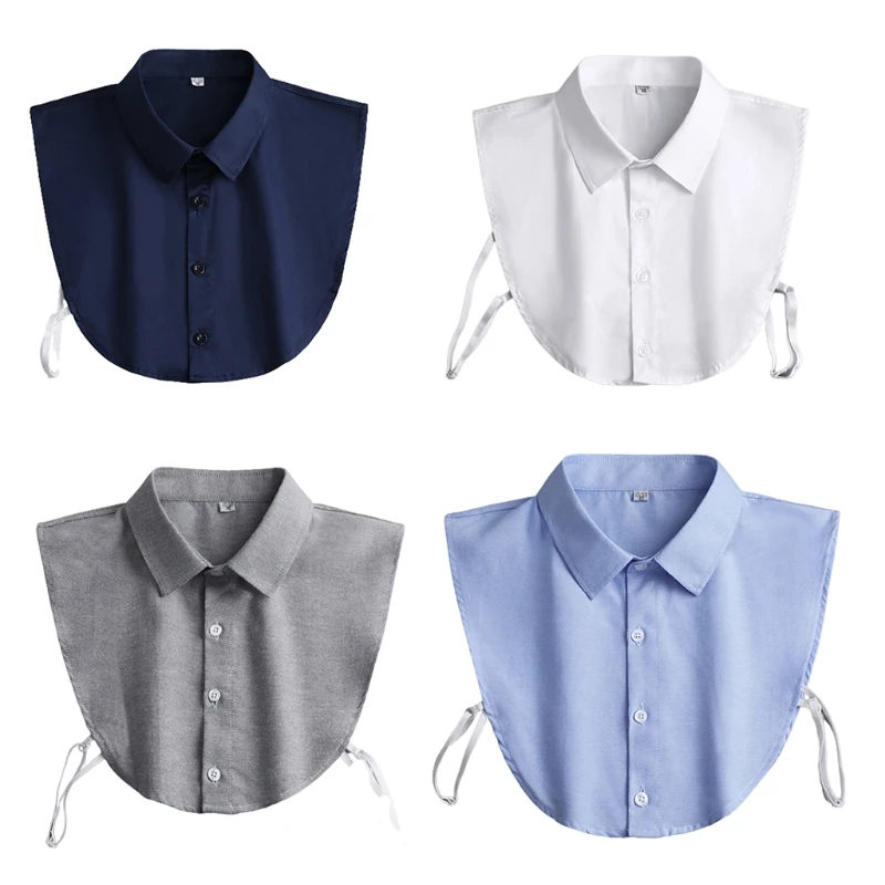 

Mens Office Formal Detachable Dickey Blouse Simple Solid Color Button False Collar Business Layering Lapel Half Shirt