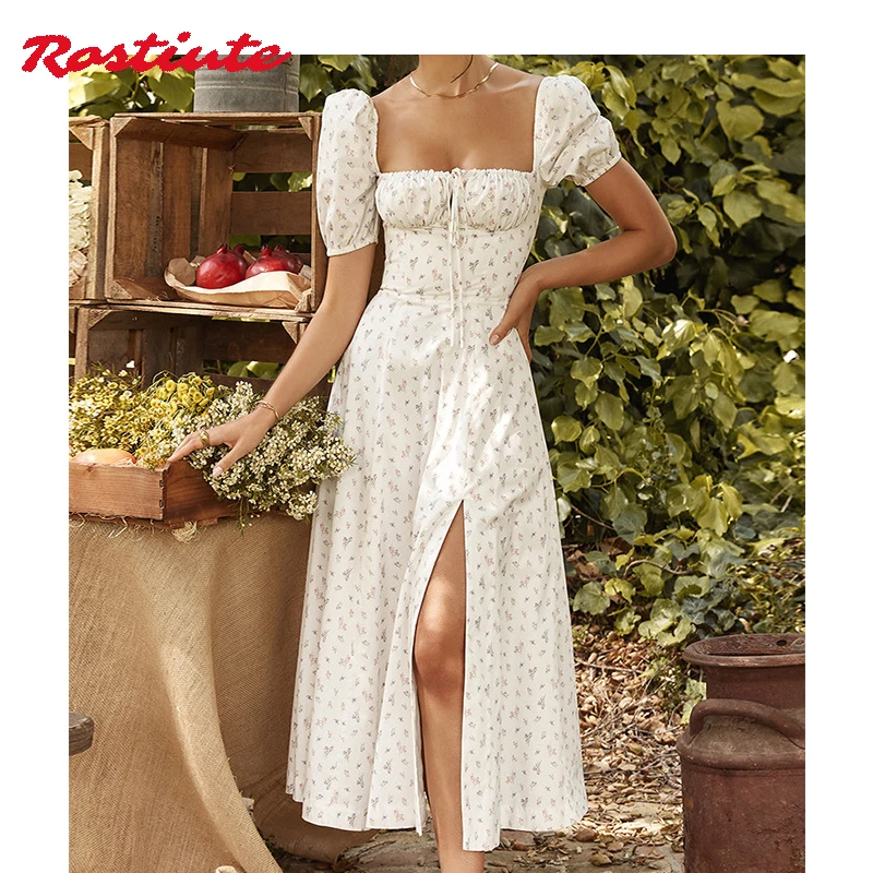 

Женское кружевное платье с цветочным принтом, элегантное платье в богемном стиле с рукавами-фонариками в стиле ретро для отпуска, лето 2021