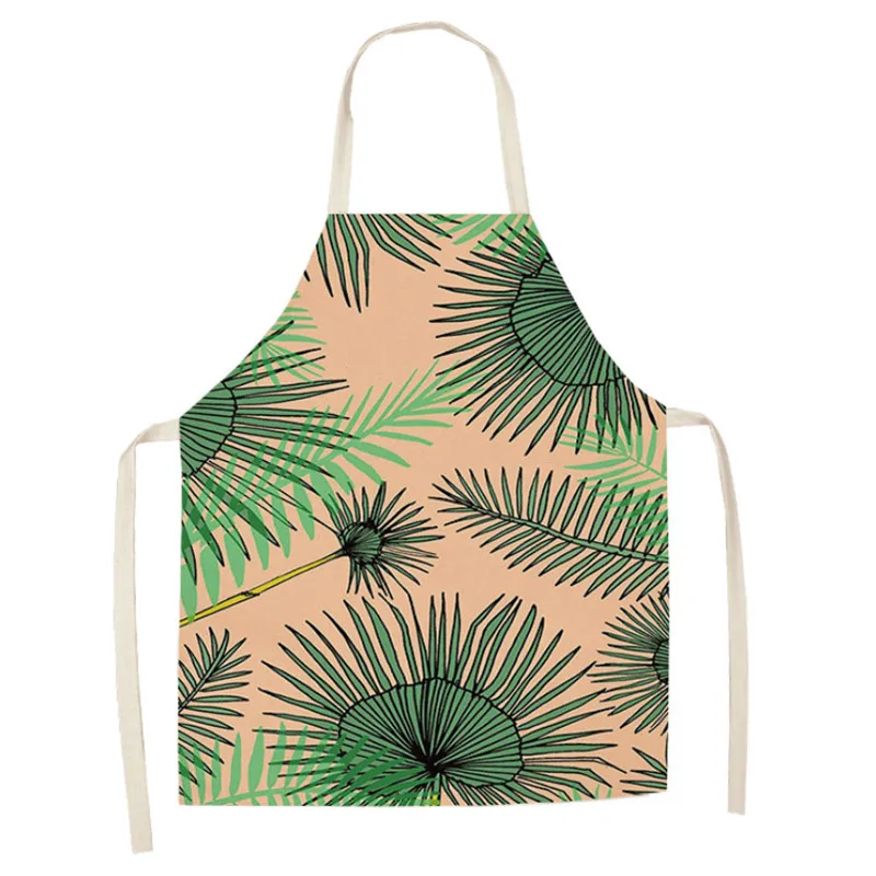 Фартук для взрослых с рисунком зеленых растений нагрудник из хлопка и льна