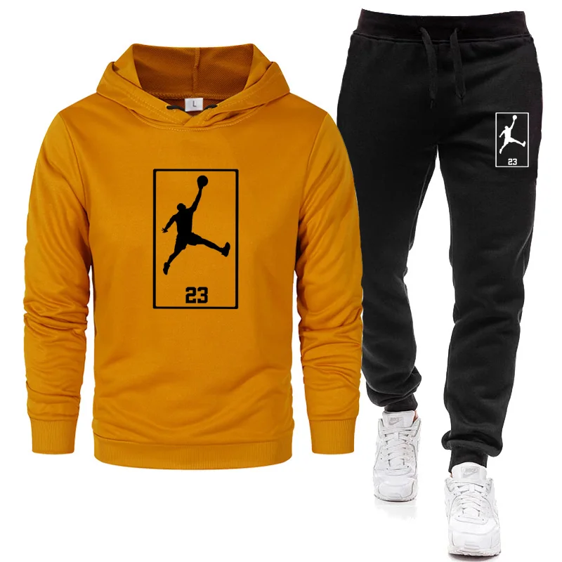 

Brand new men's long-sleeved sportswear sports two-piece hoodie and sweatshirt hoodie winter sportswear