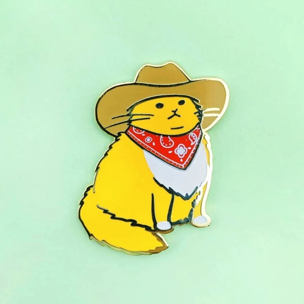 Cute Cowboy Hat Cat Hard Enamel Pin Cartoon Animal West Small Cats Gold Brooch Badge Jacket Lapel Jewelry Gift