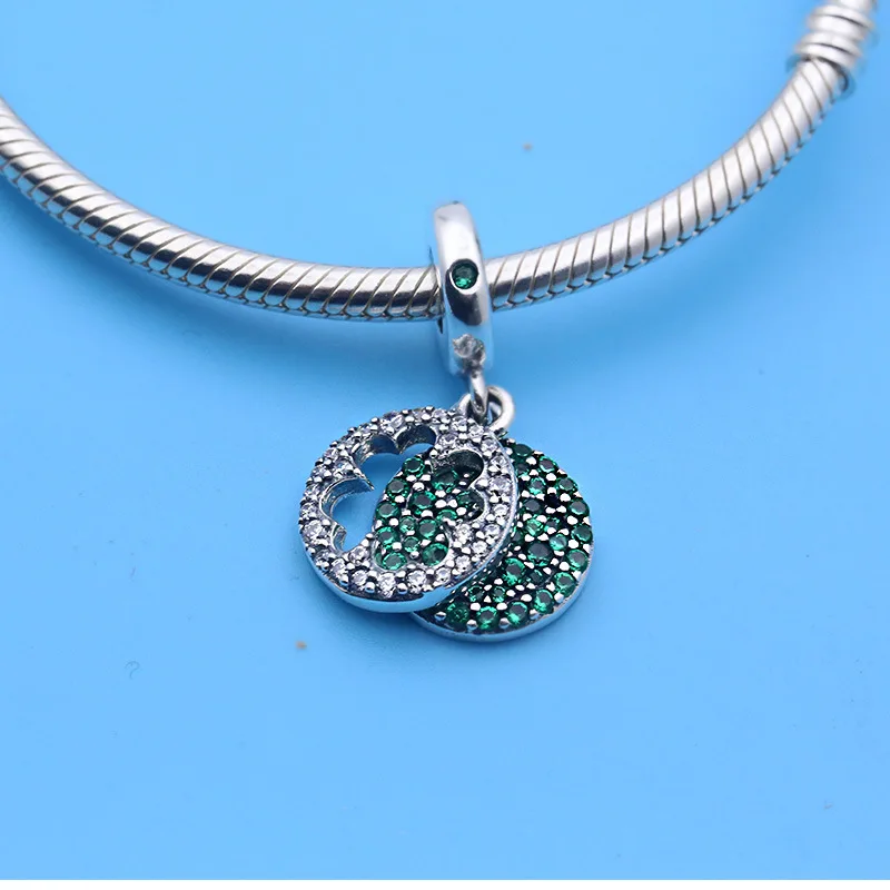 

Genuine 925 Sterling Silver Dazzling Clover Dangle Charm With Crystal Beads Fit Women pandora Bracelet & Necklace Diy Jewelry