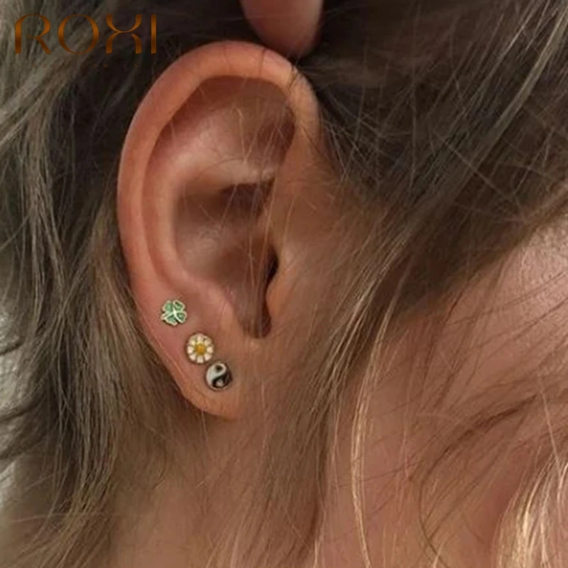 

ROXI Copper Colour Love Flower Earrings For Women Fashion Jewelry Ear Piercing Enamel Hoop Earrings Butterfly Hanging Earrings