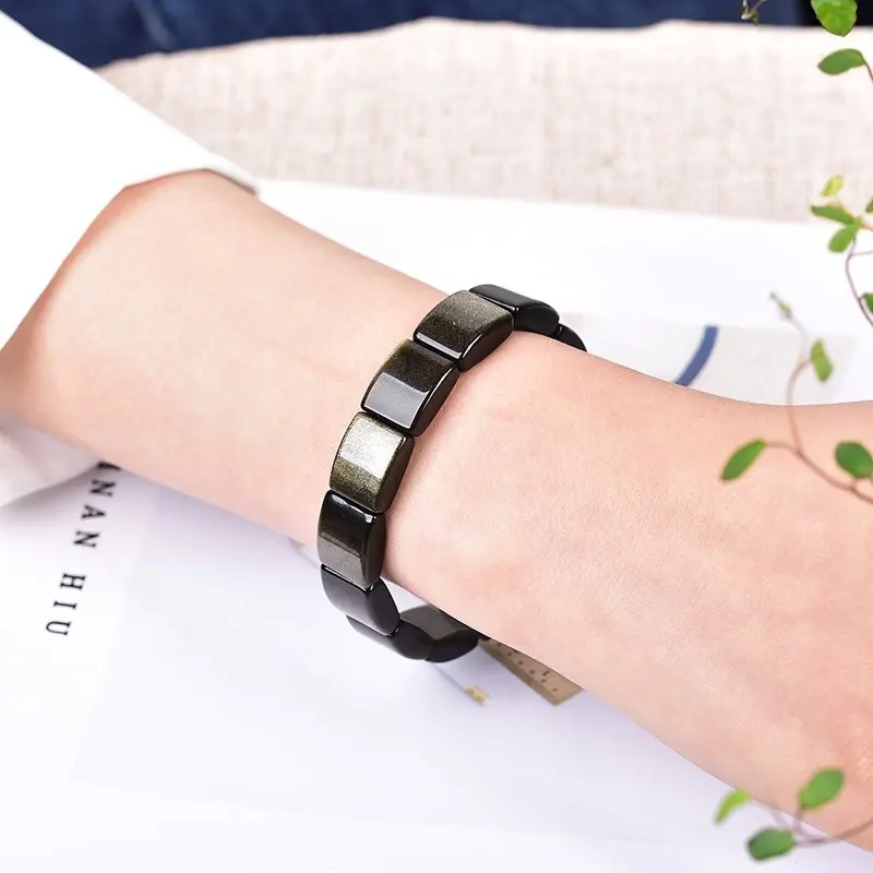 Браслеты из чистого натурального золота обсидиан бижутерия|Гибкие и жесткие