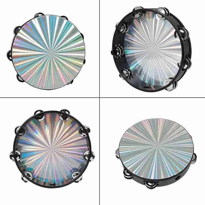 

1Pcs Tambourine Double Row Metal Bells Dt-63 10 Inch Black + Double Tambourine Tambourine Row Hand Musical P6G2