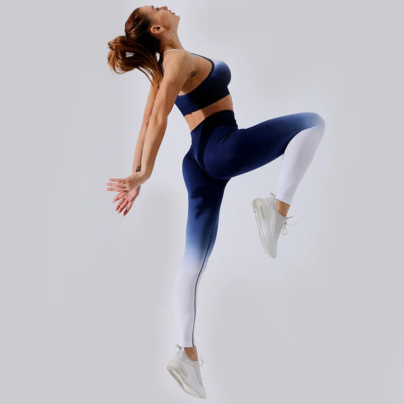 

Omber Seamless Yoga Sets 2 Piece Set Women Sexy Bra& High Waited Leggings Workout Clothes for Women Sport Suit