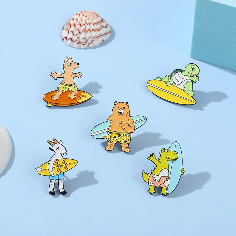 Металлическая брошь в виде серфинга животного брошь-значок прямой иглы значок из