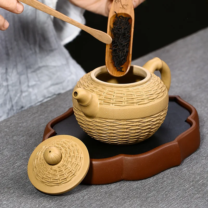 Бамбуковая плетеная линия Wang Круглый чайник из красной глины для сырой руды