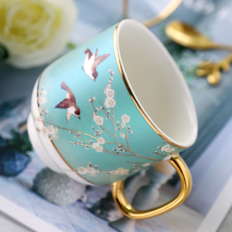 

New Chinese light luxury idyllic ceramic coffee cup set family afternoon tea flower tea cup water cup tea cup with spoon