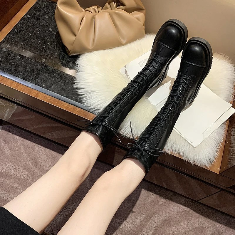 

Knee High Boots Platform Women Shoes Cross Tied Thigh High Boots Women Korean Style Pu Leather Chunky Long Boots Mujer