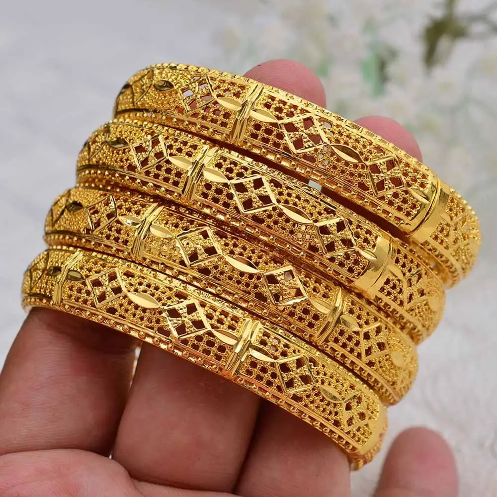 copper Plating gold WANDO 4 шт./лот золотые браслеты "Дубай" для женщин эфиопские браслеты Ближний Восток Свадебные украшения африканские подарки - Окраска металла: copper Plating gold