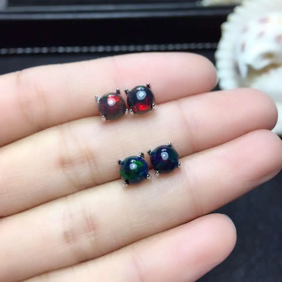 Серьги женские из серебра 925 пробы с черным опалом | Украшения и аксессуары