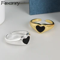 foxanry 925 stamp rings for women trend vintage elegant creative sweet black love heart jewelry party gifts wholesale