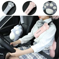 car female decorative seat belt protection car plush headrest cute cat paw neck pillow cushion car interior accessories decors