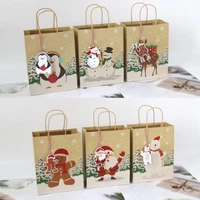 61224pcs kraft paper bags merry christmas gift bags with handle cookie packaging bags xmas new year decor party favor boxes