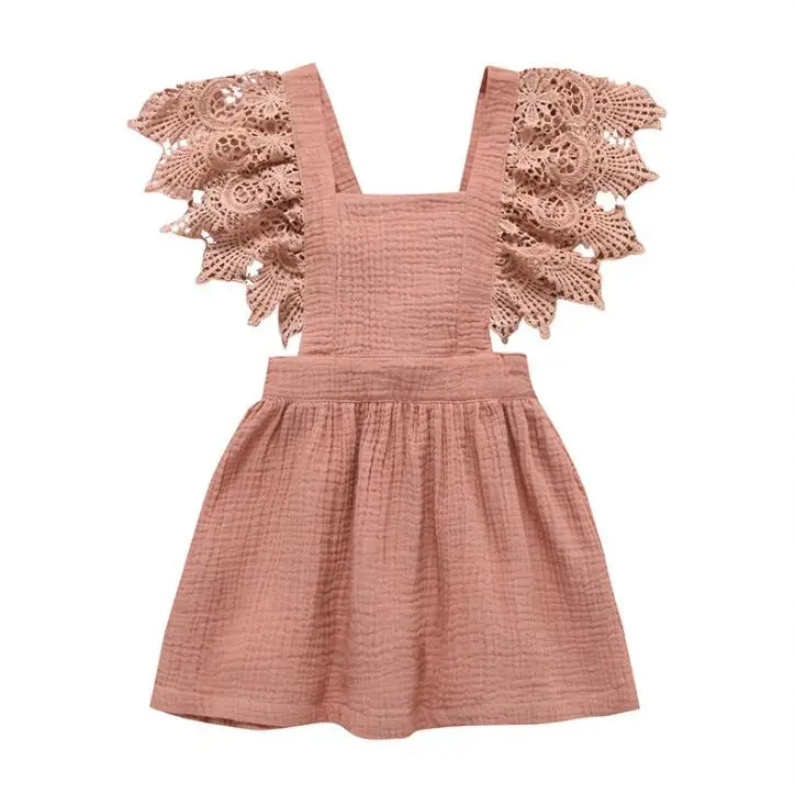Детские кружевные рукава для девочек платье с открытой спиной и оборками летнее
