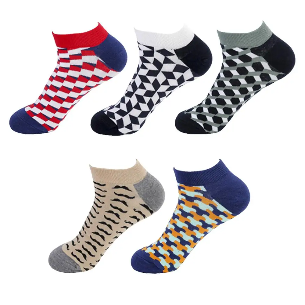 Новые цветные мужские хлопковые носки модные короткие с геометрическим рисунком