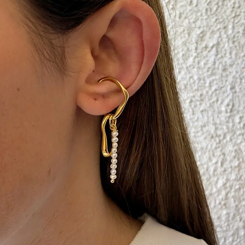 

2021 New Tide Pearl Earclip Hip Hop Retro Simple Irregular Ear Bones Clip Earrings Wedding Party Women Jewelry Gift Accessories