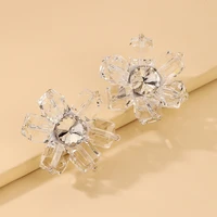 the crystal flowers stud earrings korea ins transparent shining like a diamond temperament personality sweet lovely wholesale