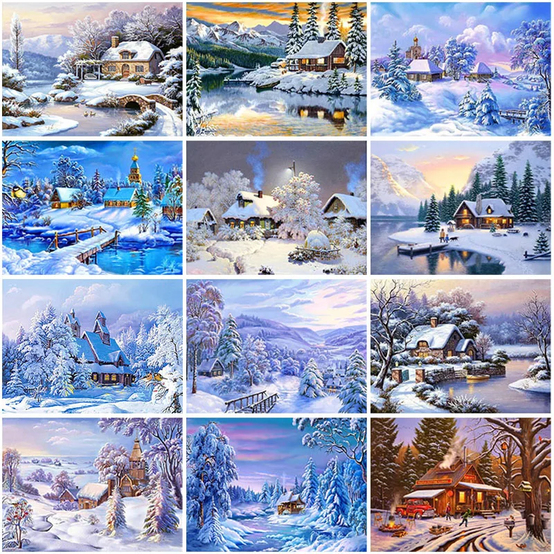

DIY Snow Winter 5D Diamond Painting Full Square Drill Landscape Diamond Embroidery Cross Stitch Kits Mosaic Wall Art Home Decor