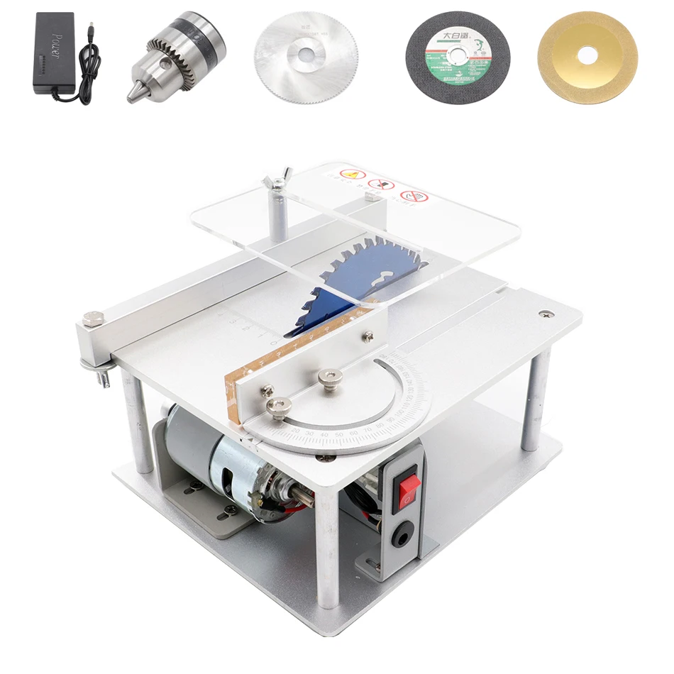 120W Mini Table Saw Handmade Woodworking Bench Saw DIY Hobby Model Crafts Cutting Tool  Power Supply 80mm Circular Saw Blade R3