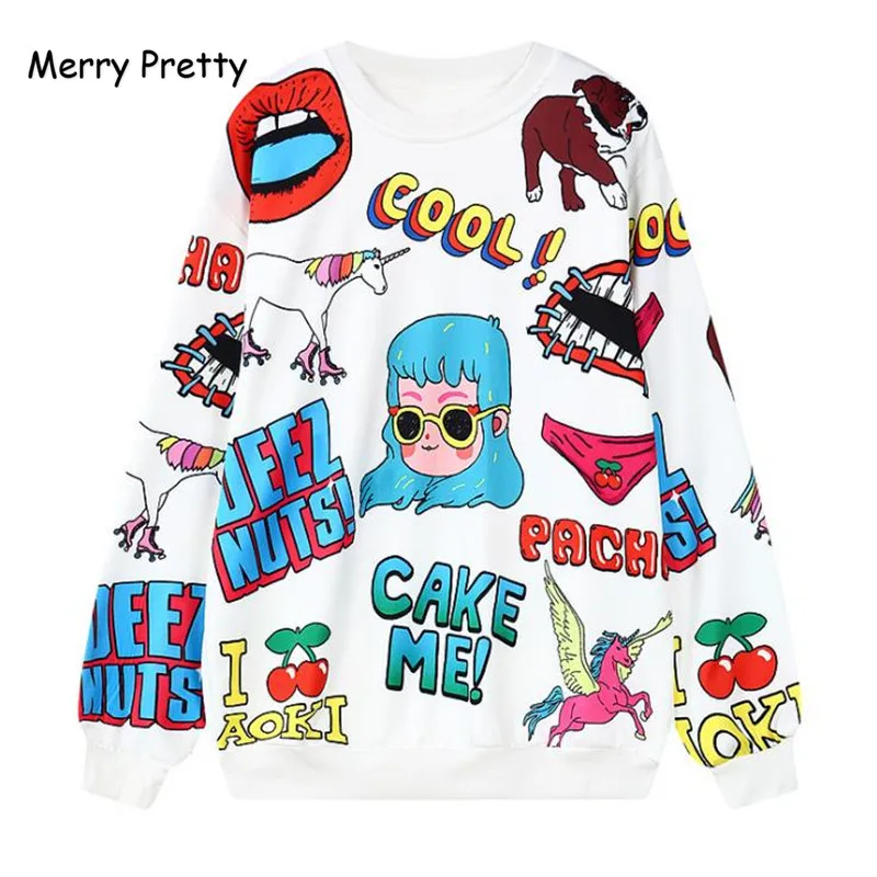 MERRY PRETTY весна осень с длинным рукавом Повседневный Harajuku Женский свитшот худи милые толстовки с принтом Moletom Feminino пуловеры