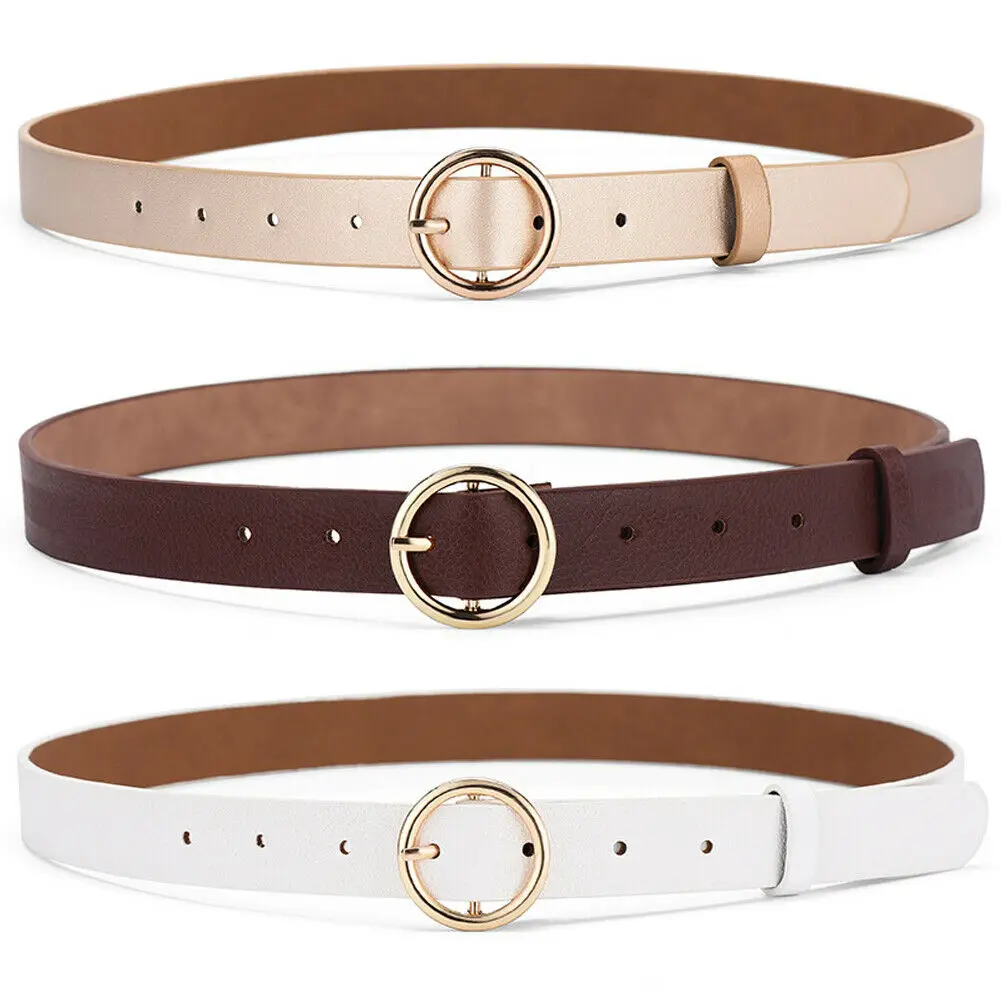 

Unisex Round Buckle Belts 2021 New Men's and Women's Solid Color PU Leather Wide Belt Adjustable Belts 105cm