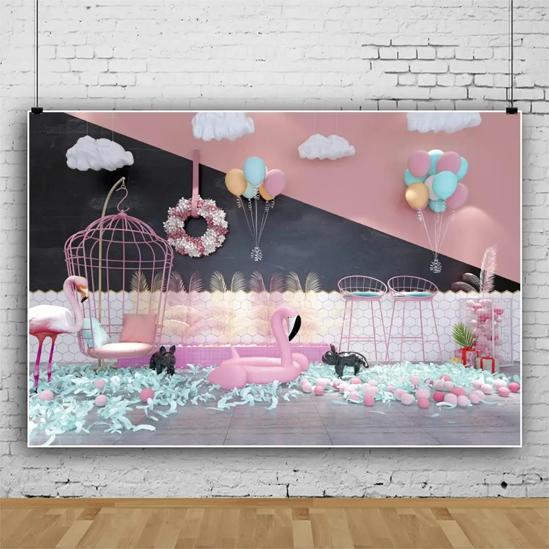 

Romantic Balloon Cake Pink Theme Party Background Home Photography Photo Girl Birthday Table Decoration Custom Vinyl Backdrop