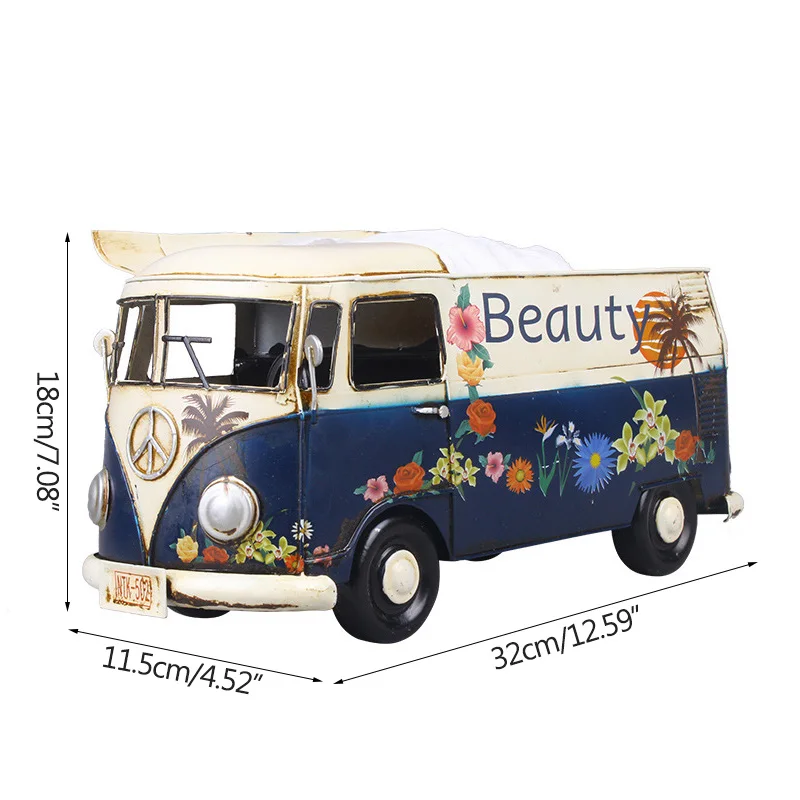 

Multicolor Flower Bus Model Figurines Retro Car Tissue Box Home Decoration Ornaments Crafts Vintage Ornaments Living Room Decor