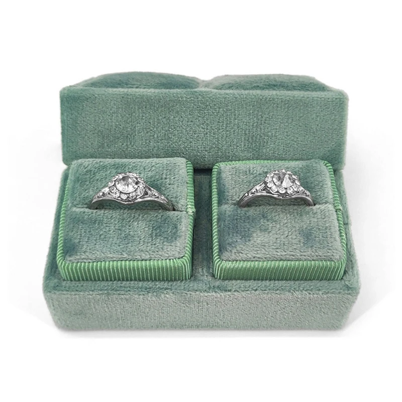 

Velvet Double Ring Box Quadrilateral Wedding Ceremony Ring Box with Detachable Lid