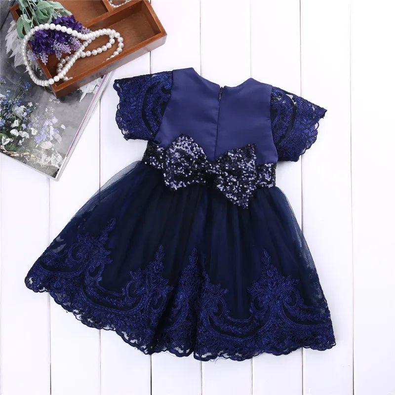 

New Style Baby Girls Party Dress Christmas Toddler Wedding Bridesmaid Short sleeves Lace Princess dress Formal