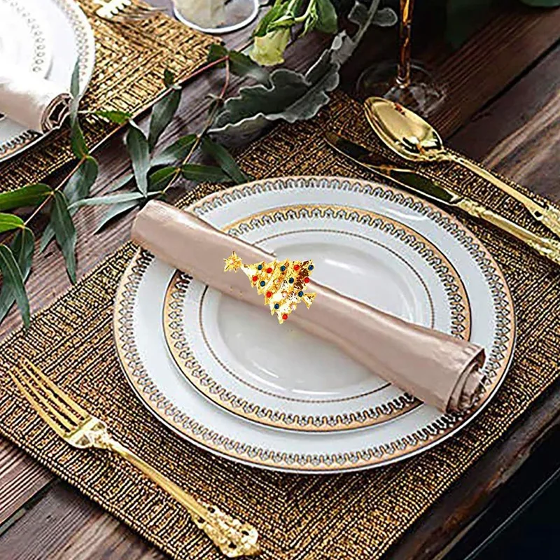

Christmas Napkin Ring, 6 Pc Christmas Tree Deer Santa Bells Mixed Metal Buckle, Suitable for Holiday Dinner Party