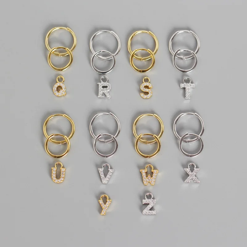 

Hot Sale S925 Silver Color Earrings 26 English Alphabet Earrings Inlaid With Zircon Wild Temperament Ladies Fashion Jewelry